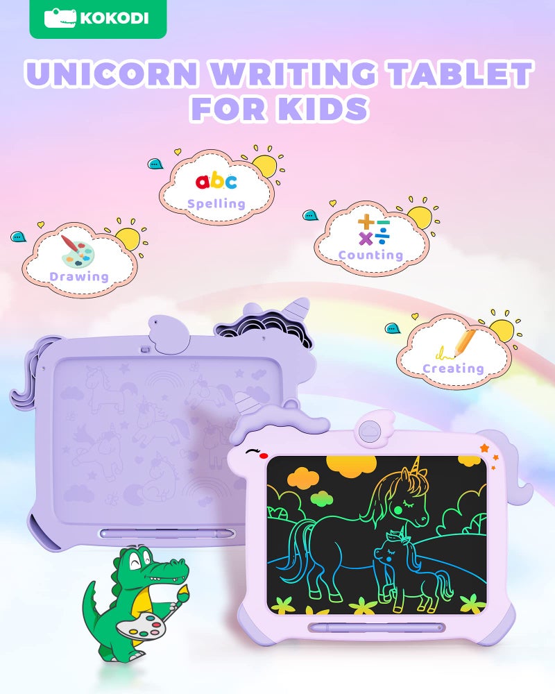 KOKODI LCD تابلت كتابة للأطفال 3 4 5 6 7 8 سنوات من العمر، لوحة خربش ملونة للكتابة، تابلت رسم تعليمي، ألعاب تعليمية، هدية عيد ميلاد للفتاة الأرجوانية - Image 2